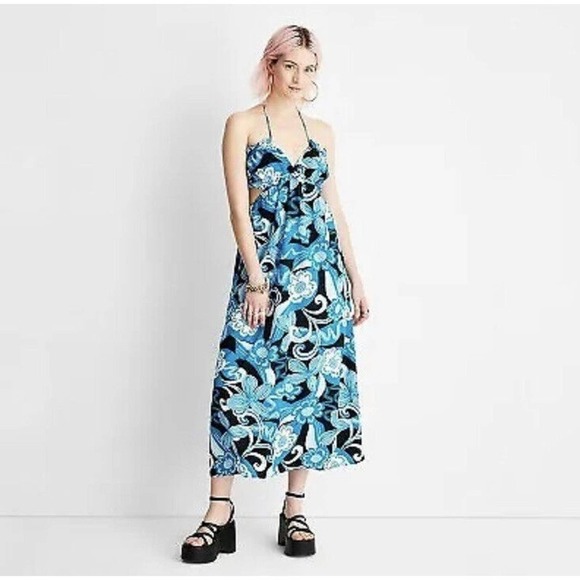 Future Collective with Alani Noelle Dresses & Skirts - Women's Floral Print Strappy Neck Cut Out Dress - Future Collective with Alani